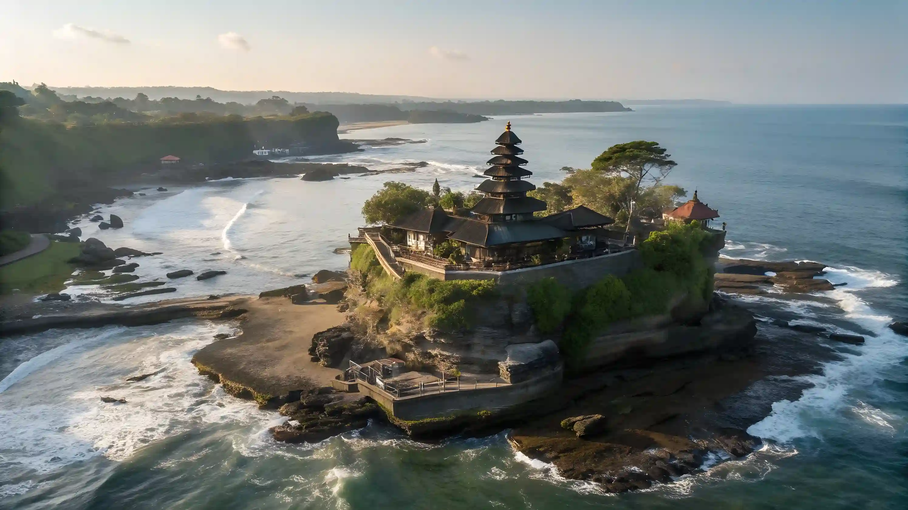 Tanah Lot sea temple on the west coast of Bali at golden hour