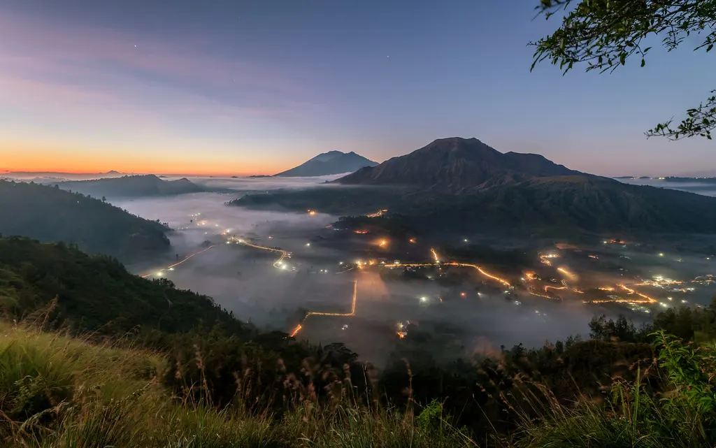 Sunrise over Mount Batur and the Kintamani valley, Bali